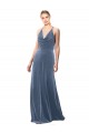 Sleeveless Cowl Neck Stretch Velvet Dusty Blue Long Prom Dress / Bridesmaid Dress Cardiff