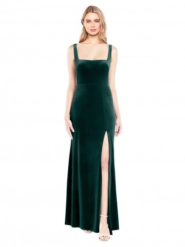 Sleeveless Square Neck Stretch Velvet Dark Green Long Prom Dress / Bridesmaid Dress Cardiff