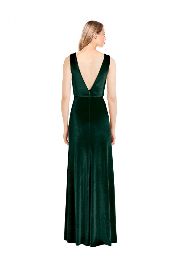 Sleeveless V-Neck Stretch Velvet Dark Green Long Bridesmaid Dress / Formal Dress Cardiff