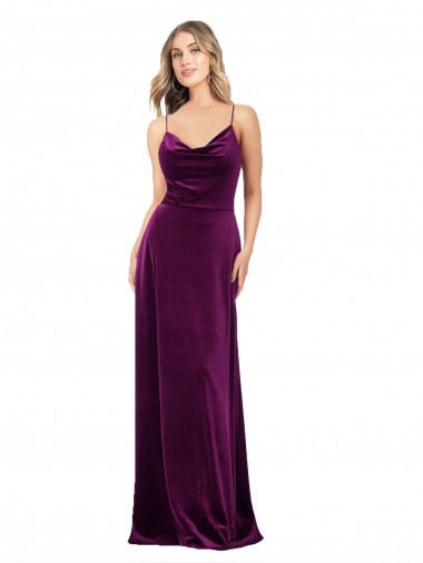 Sleeveless V-Neck Stretch Velvet Grape Long Formal Evening Gown / Prom Dress / Bridesmaid Dress Cardiff