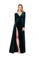 Long Sleeves V-Neck Stretch Velvet Dark Green Sweep Train Black Tie Evening Gown / Prom Dress / Bridesmaid Dress Cardiff