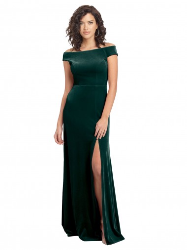 Cap Sleeves Square Neck Stretch Velvet Dark Green Long Formal Evening Gown / Prom Dress / Bridesmaid Dress Cardiff
