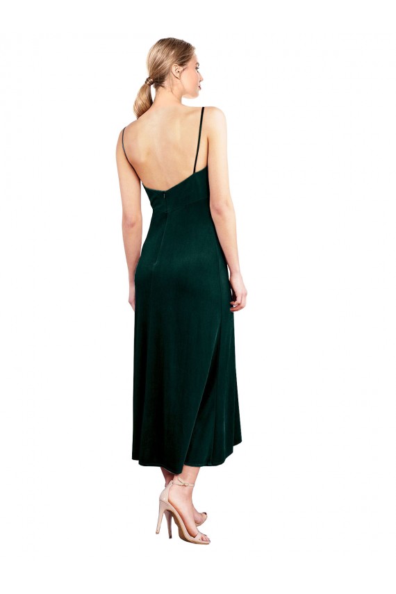 Sleeveless Cowl Neck Stretch Velvet Dark Green Midi Length Prom Dress / Bridesmaid Dress Cardiff