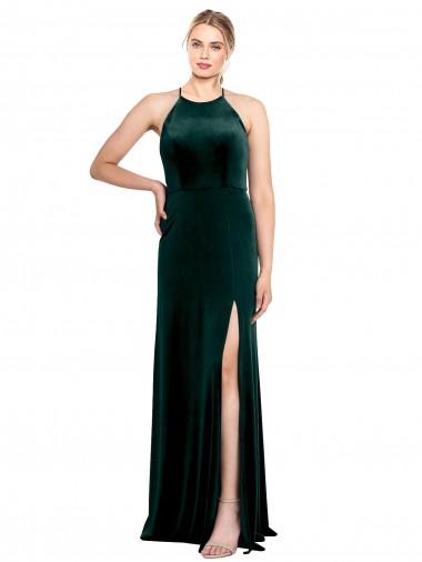 Sleeveless Jewel Neck Stretch Velvet Dark Green Long Prom Dress / Bridesmaid Dress Cardiff