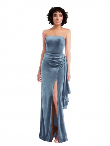 Sleeveless Strapless Stretch Velvet Dusty Blue Long Formal Evening Gown / Prom Dress / Bridesmaid Dress Cardiff