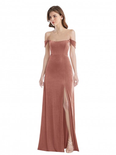 Sleeveless Off the Shoulder Stretch Velvet Cinnamon Rose Long Semi Formal Evening Dress / Prom Dress / Bridesmaid Dress Cardiff
