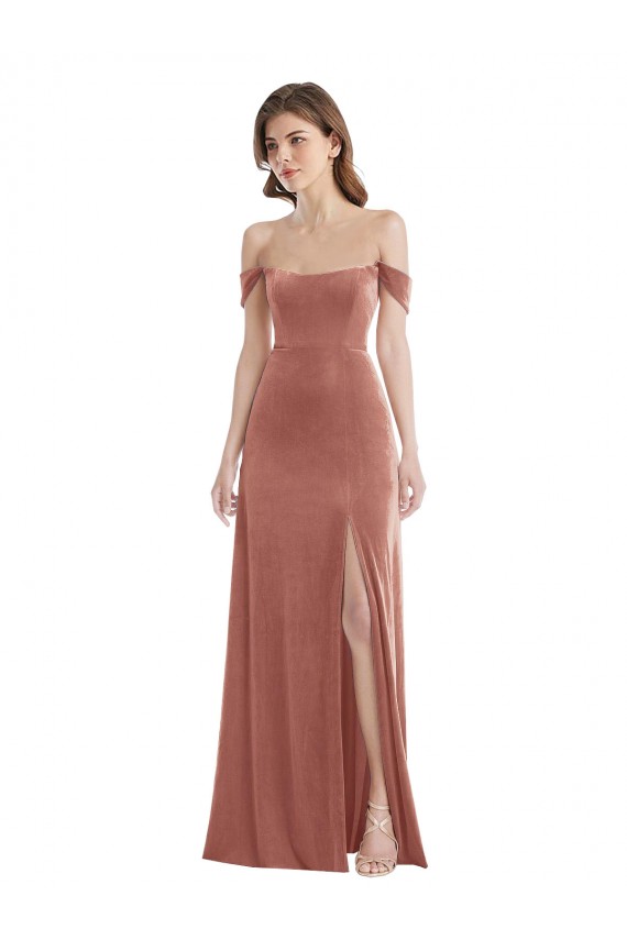 Sleeveless Off the Shoulder Stretch Velvet Cinnamon Rose Long Semi Formal Evening Dress / Prom Dress / Bridesmaid Dress Cardiff