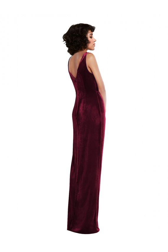 Sleeveless V-Neck Stretch Velvet Burgundy Long Semi Formal Evening Dress / Prom Dress / Bridesmaid Dress Cardiff