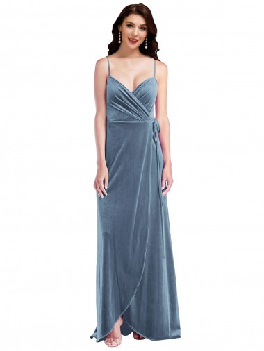Sleeveless Sweetheart Stretch Velvet Dusty Blue Long Semi Formal Evening Dress / Prom Dress / Bridesmaid Dress Cardiff