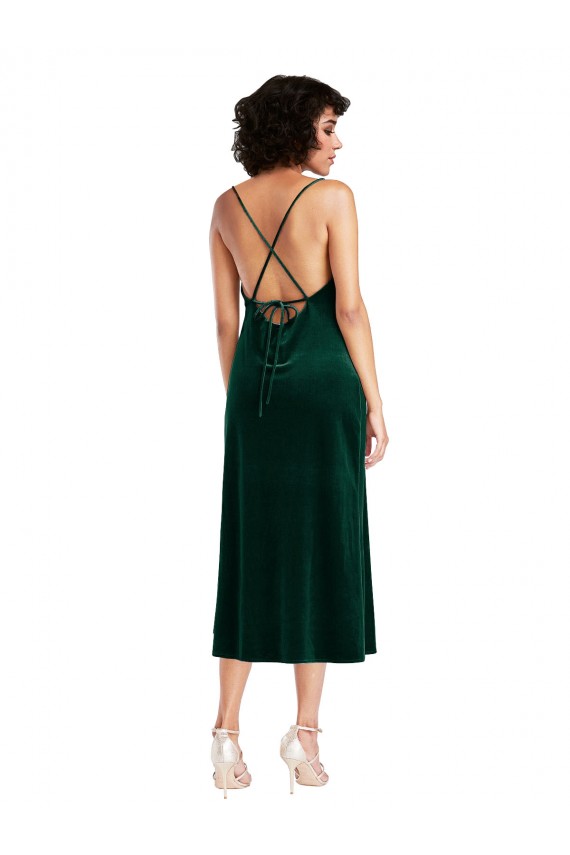 Sleeveless Cowl Neck Stretch Velvet Dark Green Midi Length Black Tie Evening Gown / Prom Dress / Bridesmaid Dress Cardiff