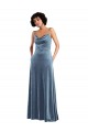 Sleeveless Cowl Neck Stretch Velvet Dusty Blue Long Semi Formal Evening Dress / Prom Dress / Bridesmaid Dress Cardiff