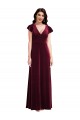 Flutter Sleeves V-Neck Stretch Velvet Burgundy Long Semi Formal Evening Dress / Prom Dress / Bridesmaid Dress Cardiff