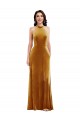 Sleeveless High Neck Stretch Velvet Gold Long Semi Formal Evening Dress / Prom Dress / Bridesmaid Dress Cardiff