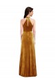 Sleeveless High Neck Stretch Velvet Gold Long Semi Formal Evening Dress / Prom Dress / Bridesmaid Dress Cardiff