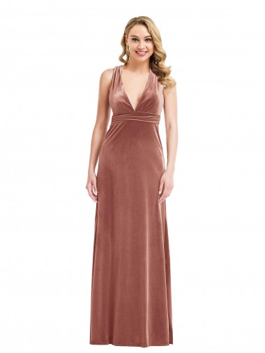 Sleeveless V-Neck Stretch Velvet Cinnamon Rose Long Bridesmaid Dress / Evening Dress Cardiff