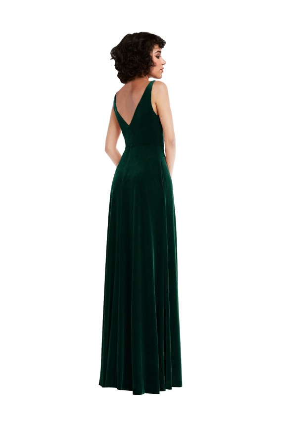 Sleeveless V-Neck Stretch Velvet Dark Green Long Bridesmaid Dress / Evening Dress Cardiff