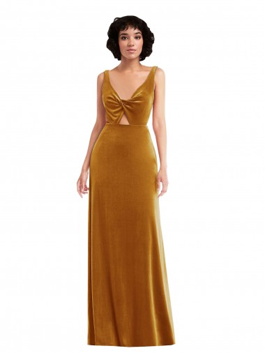 Sleeveless V-Neck Stretch Velvet Gold Long Semi Formal Evening Dress / Prom Dress / Bridesmaid Dress Cardiff