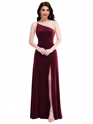 Sleeveless One Shoulder Stretch Velvet Burgundy Long Black Tie Evening Dress / Prom Dress / Bridesmaid Dress Cardiff