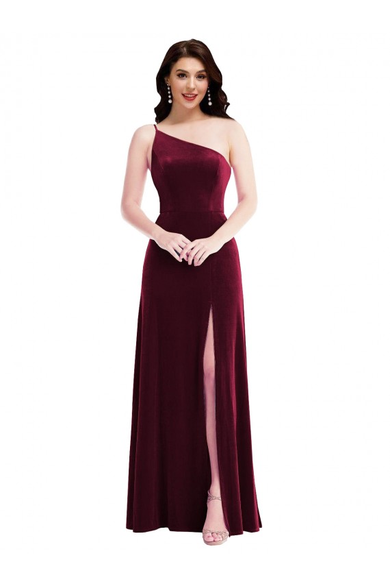 Sleeveless One Shoulder Stretch Velvet Burgundy Long Black Tie Evening Dress / Prom Dress / Bridesmaid Dress Cardiff