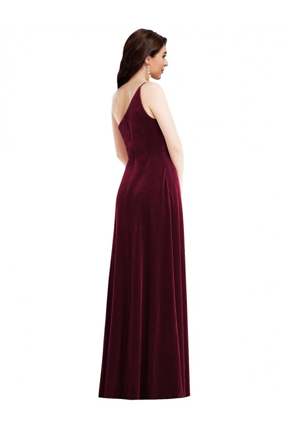 Sleeveless One Shoulder Stretch Velvet Burgundy Long Black Tie Evening Dress / Prom Dress / Bridesmaid Dress Cardiff