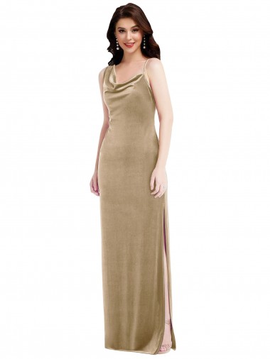 Sleeveless One Shoulder Stretch Velvet Champagne Long Black Tie Evening Gown / Prom Dress / Bridesmaid Dress Cardiff