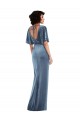 Flutter Sleeves Stretch Velvet Dusty Blue Long Semi Formal Evening Dress / Prom Dress / Bridesmaid Dress Cardiff