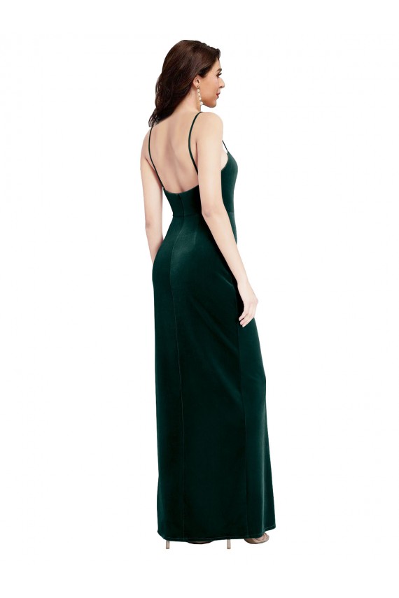 Sleeveless Square Neck Stretch Velvet Dark Green Sheath Long Prom Dress / Bridesmaid Dress Cardiff