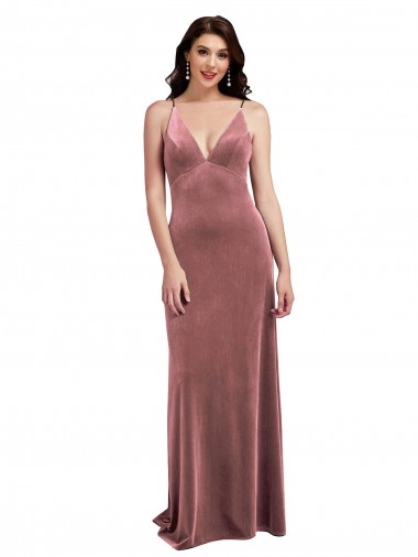 Sleeveless V-Neck Stretch Velvet Cinnamon Rose Long Formal Evening Gown / Prom Dress / Bridesmaid Dress Cardiff