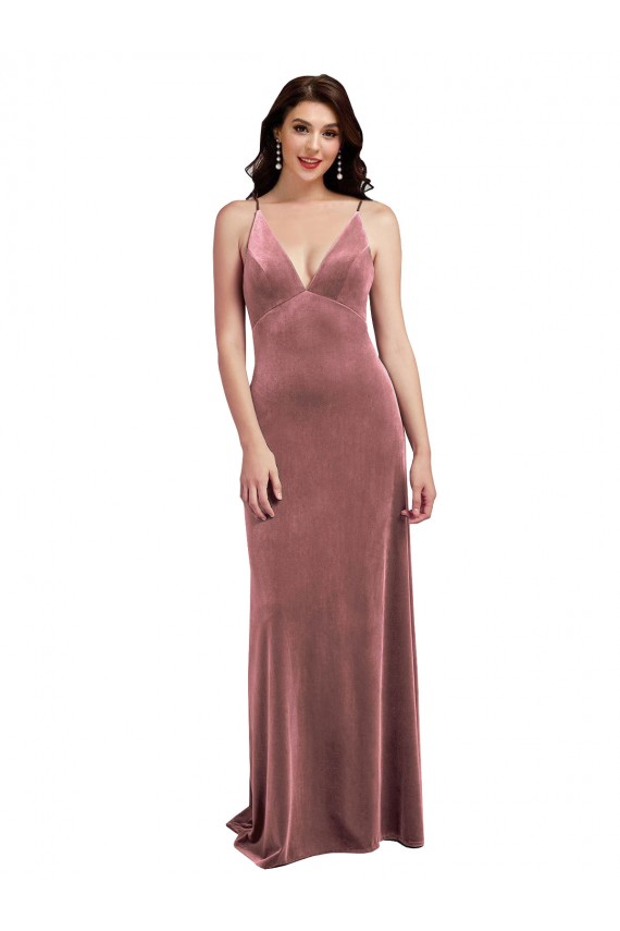 Sleeveless V-Neck Stretch Velvet Cinnamon Rose Long Formal Evening Gown / Prom Dress / Bridesmaid Dress Cardiff
