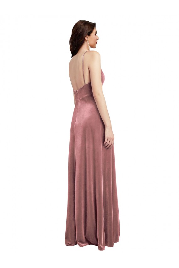 Sleeveless V-Neck Stretch Velvet Cinnamon Rose Long Formal Evening Gown / Prom Dress / Bridesmaid Dress Cardiff