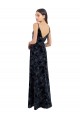 Sleeveless V-Neck Floral Velvet & Stretch Velvet Dark Navy Long Bridesmaid Dress Cardiff