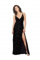 Sleeveless V-Neck Floral Velvet & Stretch Velvet Black Long Bridesmaid Dress Cardiff
