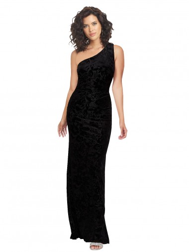Sleeveless One Shoulder Floral Velvet & Stretch Velvet Black Long Bridesmaid Dresses Cardiff