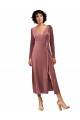 Long Sleeves V-Neck Stretch Velvet Cinnamon Rose Midi Length Black Tie Prom Dress / Bridesmaid Dress Cardiff