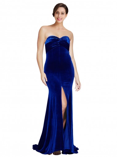 Sleeveless Strapless Stretch Velvet Royal Blue Sweep Train Formal Evening Gown / Prom Dress / Bridesmaid Dress Cardiff