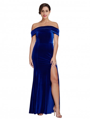 Sleeveless Off the Shoulder Stretch Velvet Royal Blue Long Formal Evening Gown / Prom Dress / Bridesmaid Dress Cardiff