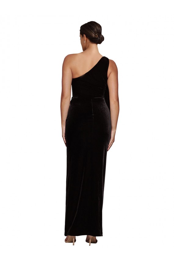 Sleeveless One Shoulder Stretch Velvet Black Long Formal Evening Gown / Prom Dress / Bridesmaid Dress Cardiff