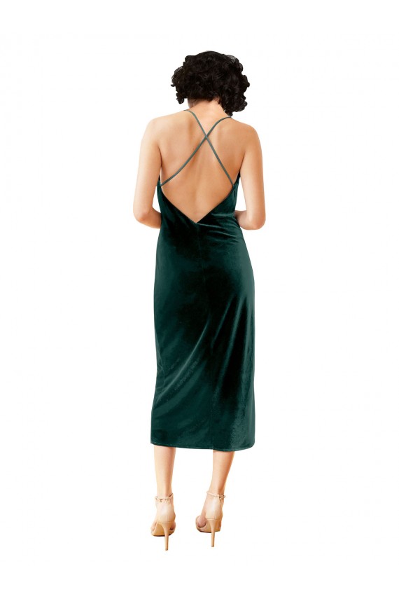 Sleeveless Cowl Neck Stretch Velvet Dark Green Midi Length Formal Dress / Bridesmaid Dress Cardiff