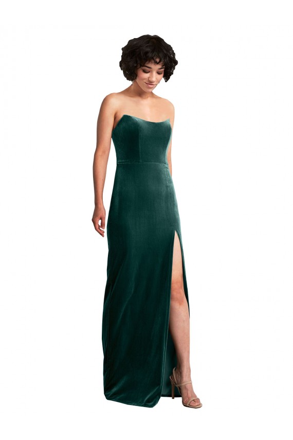 Sleeveless Strapless Stretch Velvet Dark Green Long Black Tie Evening Gown / Prom Dress / Bridesmaid Dress Cardiff