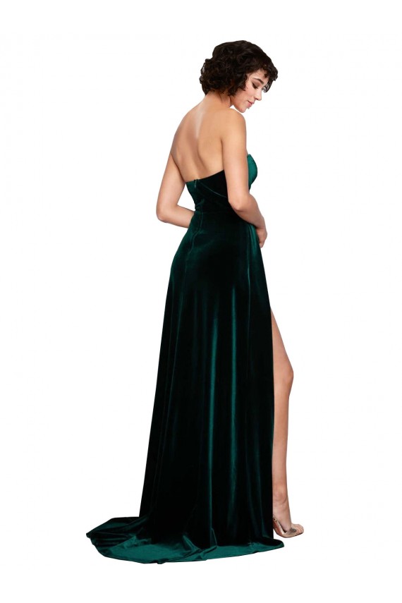Sleeveless Sweetheart Stretch Velvet Dark Green Sweep Train Semi Formal Evening Dress / Prom Dress / Bridesmaid Dress Cardiff
